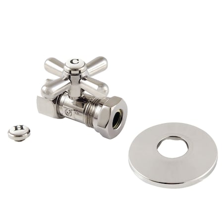 12 FIP X 12 Or 716 Slip Joint QuarterTurn Straight Stop Valve With Flange, Polished Nickel